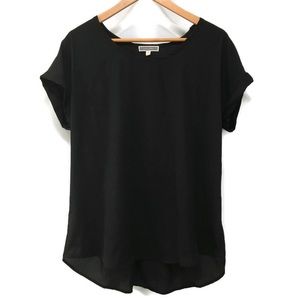 PLEIONE solid black short sleeved blouse